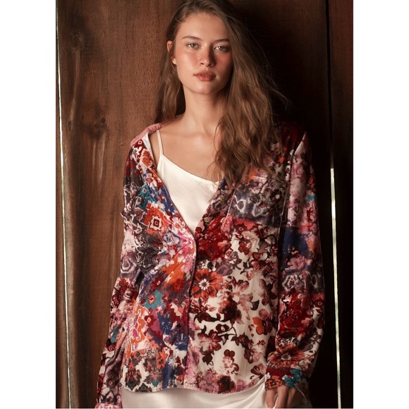 Anthropologie Pilcro The Hadley Velvet Relaxed Button-down Shirt in Pink Sz. 2X - Picture 4 of 14